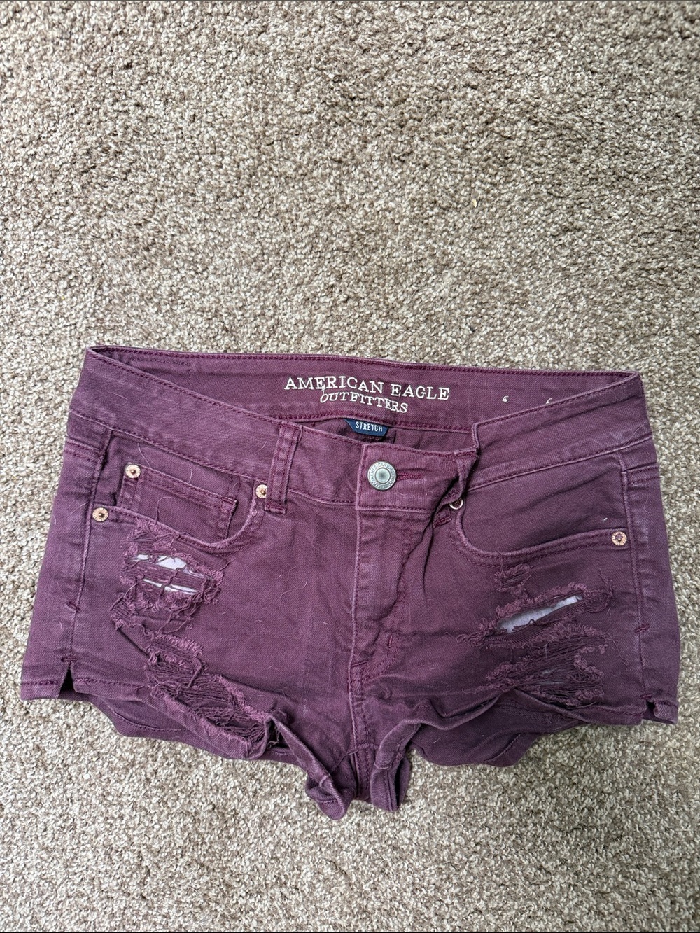 American Eagle Outfitters Plum Distressed Denim Shorts